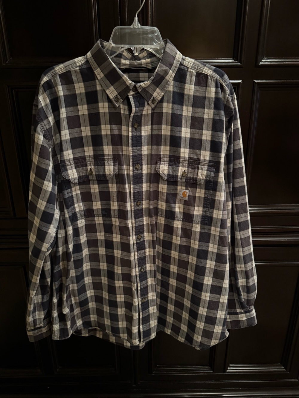 Carhartt Men's black and White Plaid Button-Down Work Shirt XL